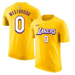 Men's Yellow Los Angeles Lakers #0 Russell Westbrook Basketball T-Shirt