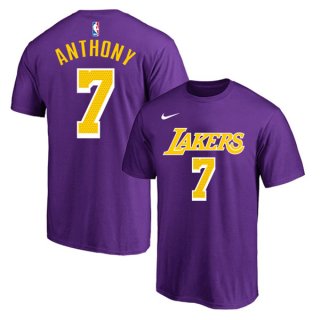 Men's Purple Yellow Los Angeles Lakers #7 Carmelo Anthony Basketball T-Shirt