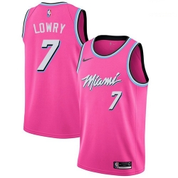 Men Nike Miami Heat 7 Kyle Lowry Pink NBA Swingman Earned Edition Jersey