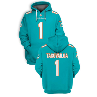 Men's Miami Dolphins #1 Tua Tagovailoa 2021 Aqua Pullover Hoodie