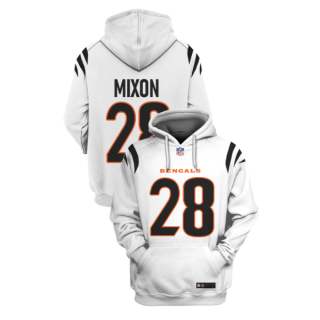 Men's Cincinnati Bengals #28 Joe Mixon White 2021 Pullover Hoodie