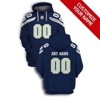 Men's Seattle Seahawks Active Player Navy Custom 2021 Pullover Hoodie