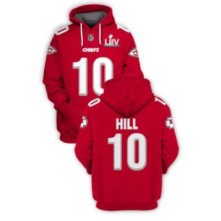 Men's Red Kansas City Chiefs #10 Tyreek Hill 2021 Super Bowl LIV Pullover Hoodie