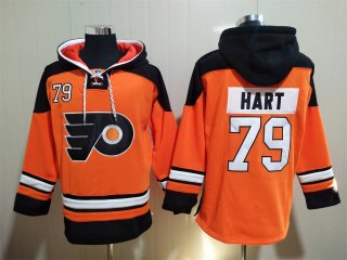 Men's Philadelphia Flyers #79 Carter Hart Orange Ageless Must-Have Lace-Up Pullover Hoodie