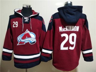 Men's Burgundy Colorado Avalanche #29 Nathan MacKinnon All Stitched Sweatshirt Hoodie