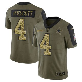 Men's Olive Dallas Cowboys #4 Dak Prescott 2021 Camo Salute To Service Limited Stitched Jersey