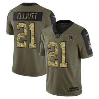 Men's Olive Dallas Cowboys #21 Ezekiel Elliott 2021 Camo Salute To Service Limited Stitched Jersey