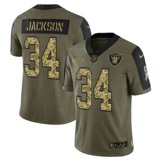 Men's Olive Las Vegas Raiders #34 Bo Jackson 2021 Camo Salute To Service Limited Stitched Jersey