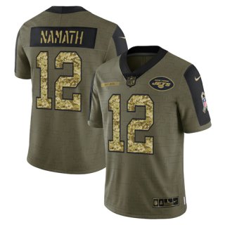 Men's Olive New York Jets #12 Joe Namath 2021 Camo Salute To Service Limited Stitched Jersey