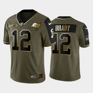 Men's Olive Tampa Bay Buccaneers #12 Tom Brady 2021 Camo Salute To Service Golden Limited Stitched Jersey