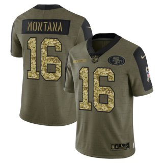 Men's Olive San Francisco 49ers #16 Joe Montana 2021 Camo Salute To Service Limited Stitched Jersey