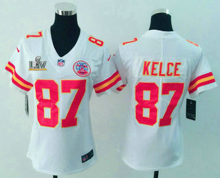 Women's Kansas City Chiefs #87 Travis Kelce White 2021 Super Bowl LV Vapor Untouchable Stitched Nike Limited NFL Jersey