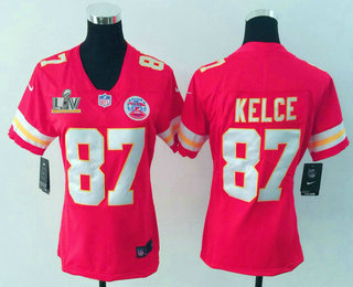 Women's Kansas City Chiefs #87 Travis Kelce Red 2021 Super Bowl LV Vapor Untouchable Stitched Nike Limited NFL Jersey