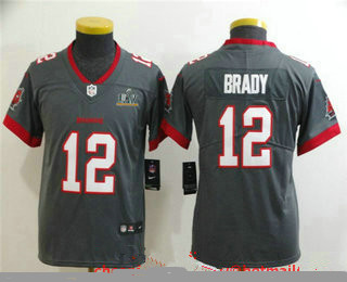 Youth Tampa Bay Buccaneers #12 Tom Brady Grey 2021 Super Bowl LV Vapor Untouchable Stitched Nike Limited NFL Jersey