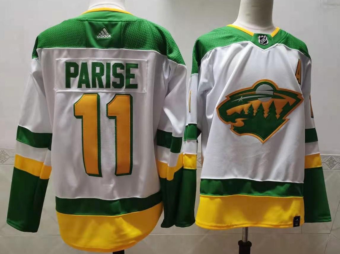 Men's Minnesota Wild #11 Zach Parise 2021 White Retro Stitched NHL Jersey