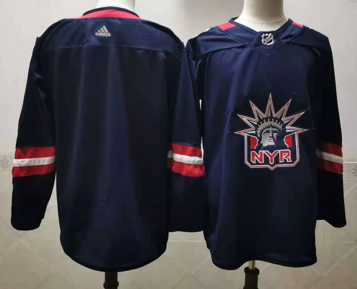 Men's New York Rangers Blank Navy Blue Adidas 2020-21 Stitched NHL Jersey