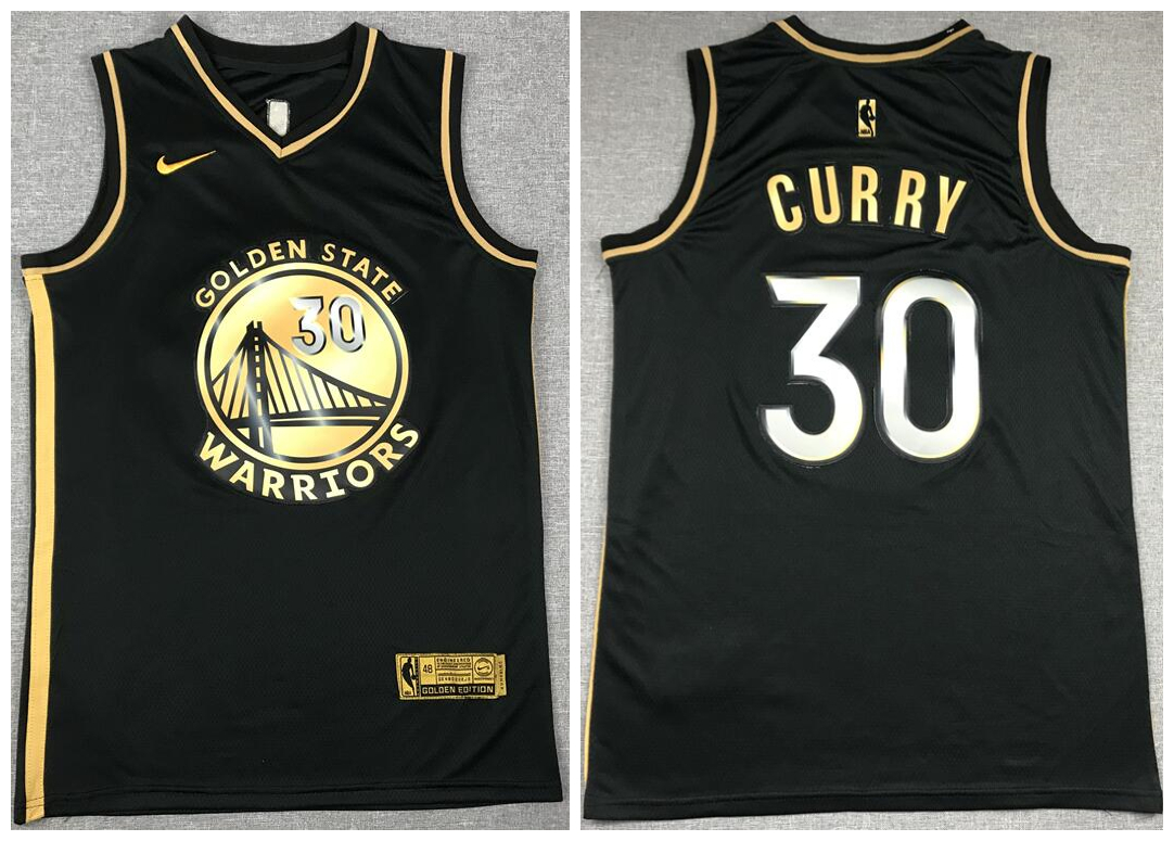 Men's Golden State Warriors #30 Stephen Curry NEW 2020 Black Golden Edition Nike Swingman Jersey