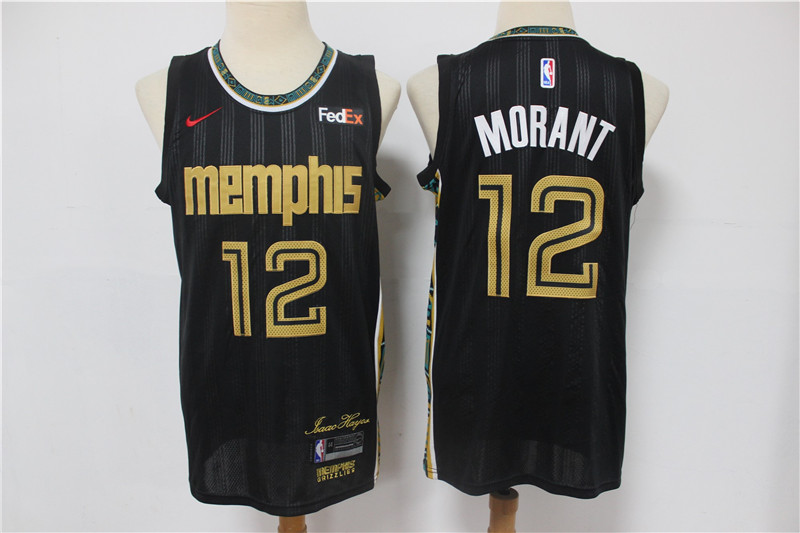 Men's Memphis Grizzlies #12 Ja Morant Black Nike 2021 NEW Swingman City Edition Jersey With The Sponsor Logo