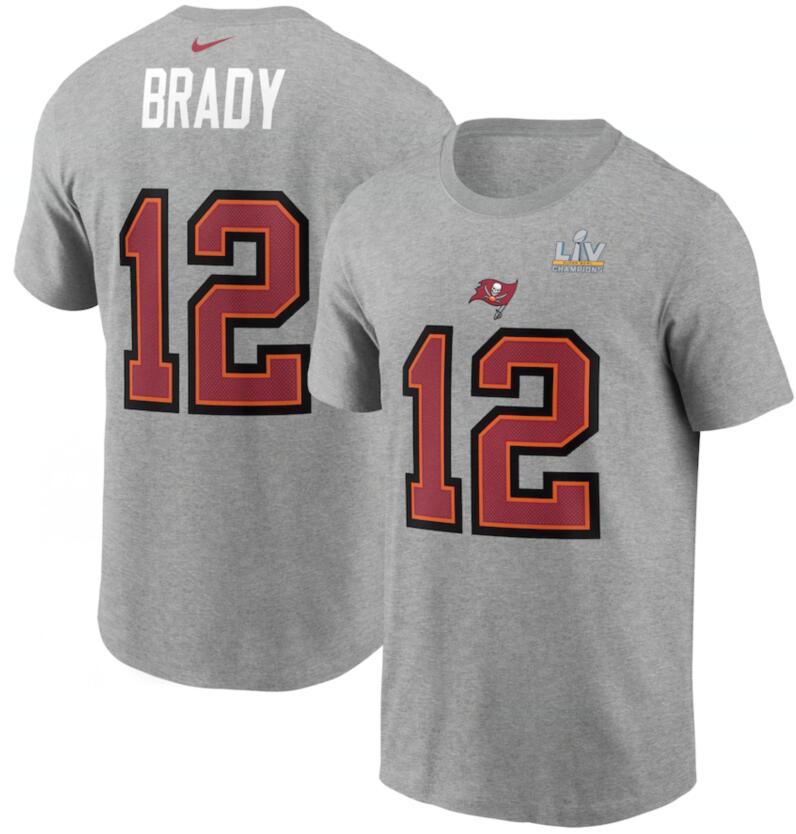 Men's Tampa Bay Buccaneers Tom Brady Nike Heathered Gray Super Bowl LV Champions Name & Number T-Shirt