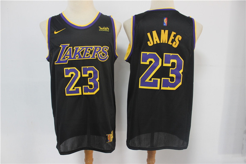 Men's Los Angeles Lakers #23 LeBron James Black Nike Swingman 2021 Earned Edition Stitched Jersey With NEW Sponsor Logo