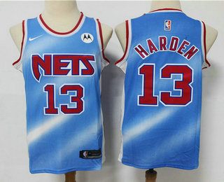 Men's Brooklyn Nets #13 James Harden Blue Nike 2020-21 Hardwood Classics Stitched NBA Jersey With The NEW Sponsor Logo