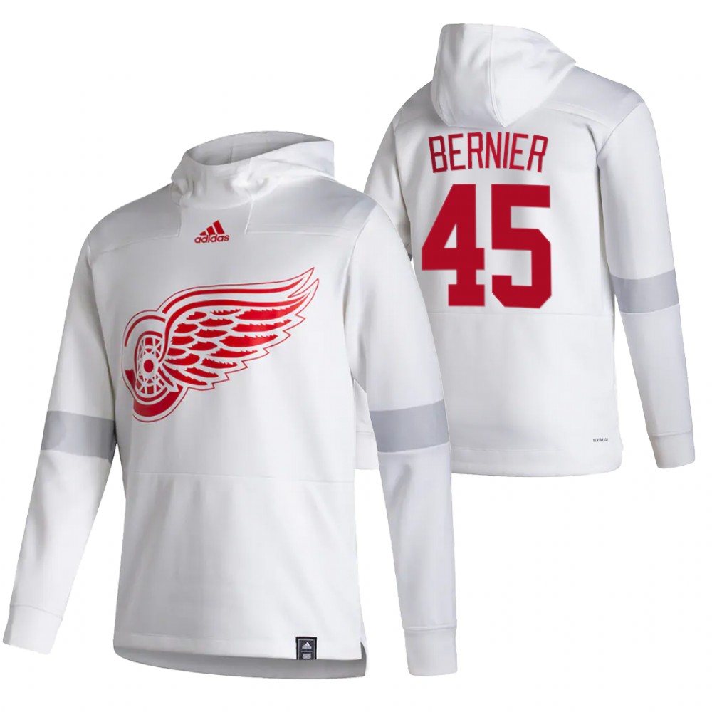 Detroit Red Wings #45 Jonathan Bernier Adidas Reverse Retro Pullover Hoodie White