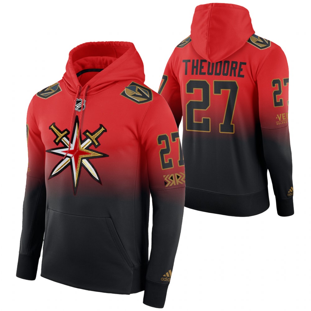 Vegas Golden Knights #27 Shea Theodore Adidas Reverse Retro Pullover Hoodie Red Black