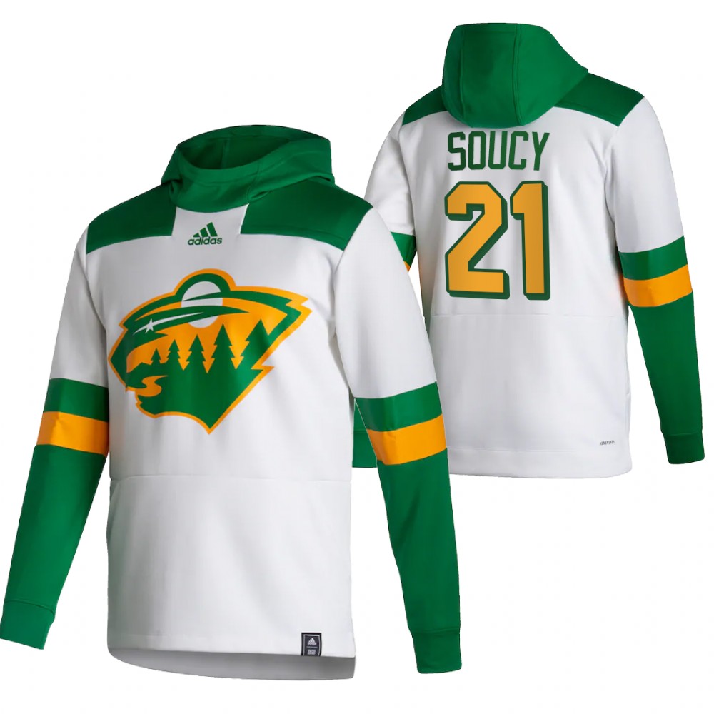 Minnesota Wild #21 Carson Soucy Adidas Reverse Retro Pullover Hoodie White