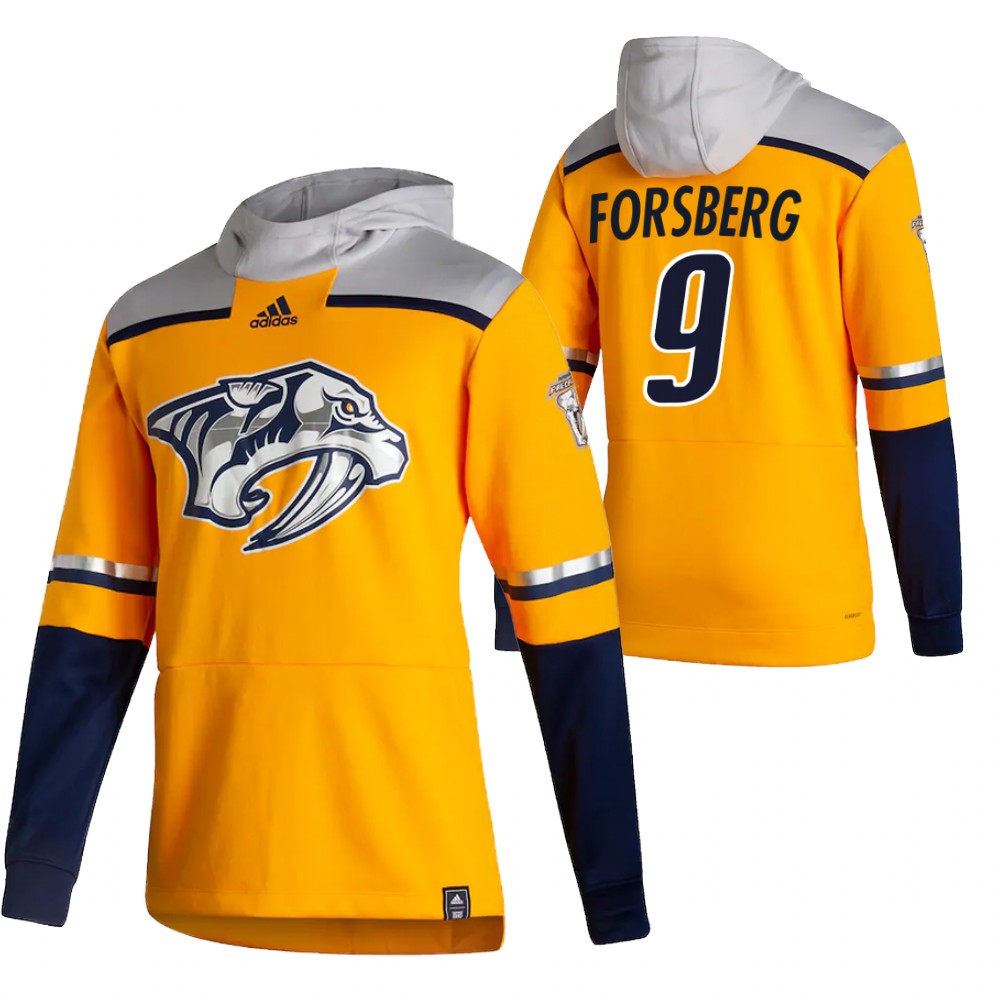 Nashville Predators #9 Filip Forsberg Adidas Reverse Retro Pullover Hoodie Gold