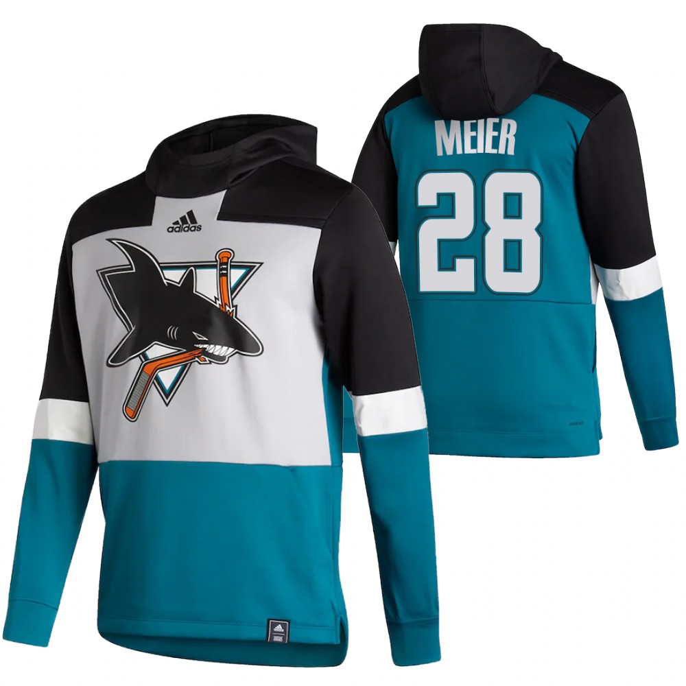 San Jose Sharks #28 Timo Meier Adidas Reverse Retro Pullover Hoodie Gray Teal