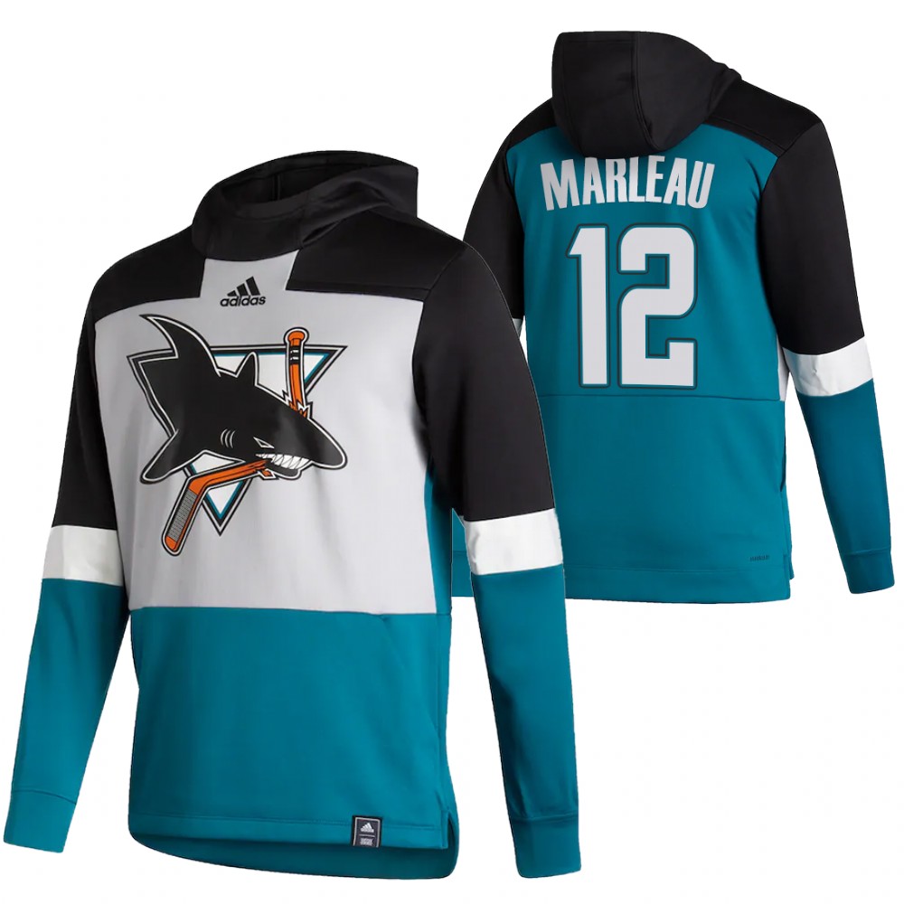 San Jose Sharks #12 Patrick Marleau Adidas Reverse Retro Pullover Hoodie Gray Teal