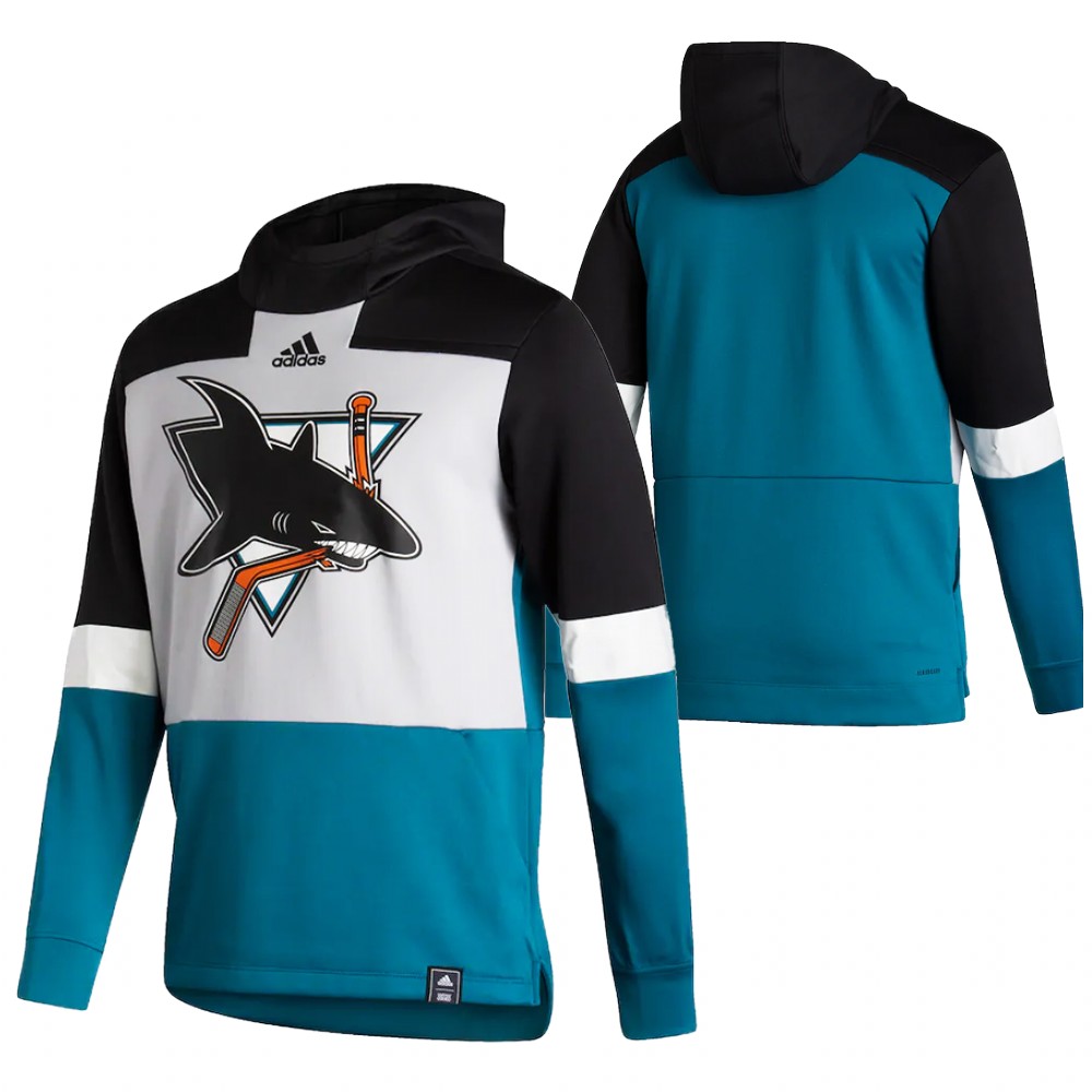 San Jose Sharks Blank Adidas Reverse Retro Pullover Hoodie Gray Teal