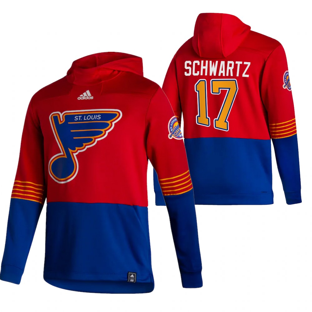 St. Louis Blues #17 Jaden Schwartz Adidas Reverse Retro Pullover Hoodie Red