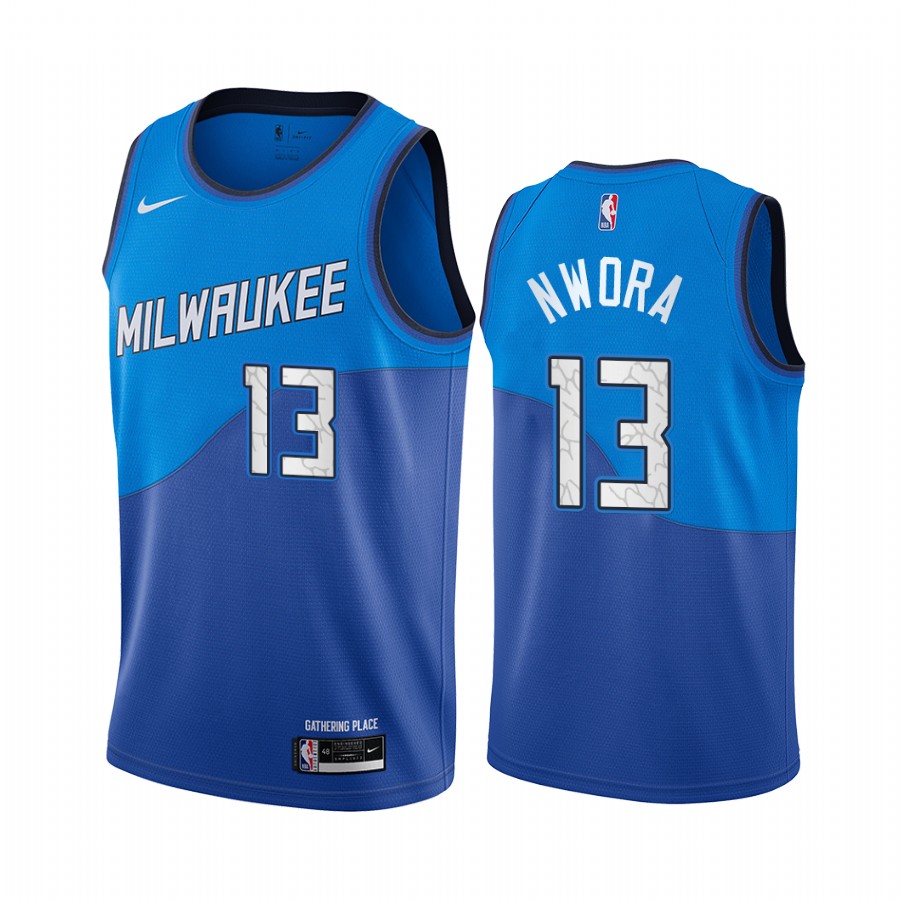 Nike Bucks #13 Jordan Nwora Blue NBA Swingman 2020-21 City Edition Jersey