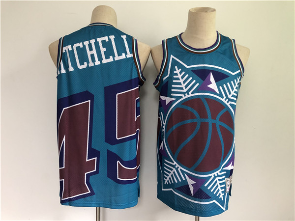 Men's Utah Jazz #45 Donovan Mitchell Blue Big Face Throwback Stitched Jersey