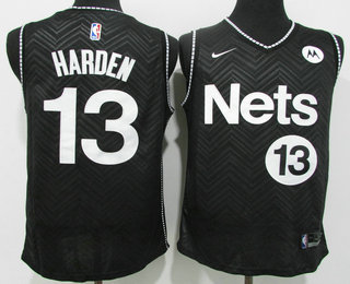 Men's Brooklyn Nets #13 James Harden Black Nike Swingman 2021 Earned Edition Stitched Jersey With Sponsor Logo