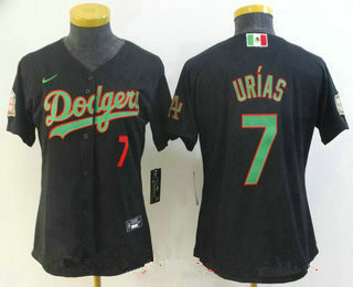 Women's los angeles dodgers #7 julio urias black green mexico 2020 world series stitched mlb jersey