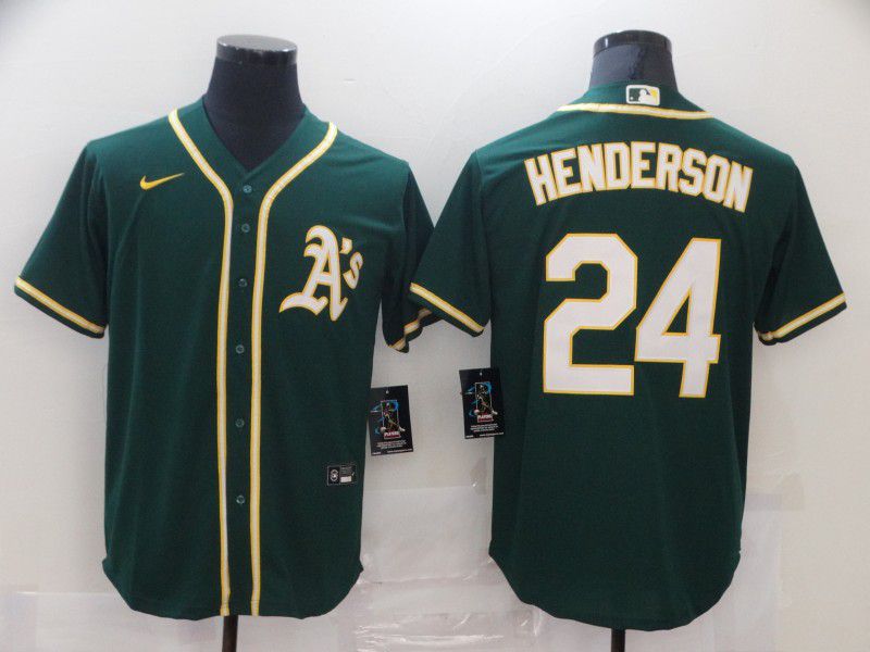 Men Oakland Athletics 24 Henderson Green Game 2021 Nike MLB Jersey