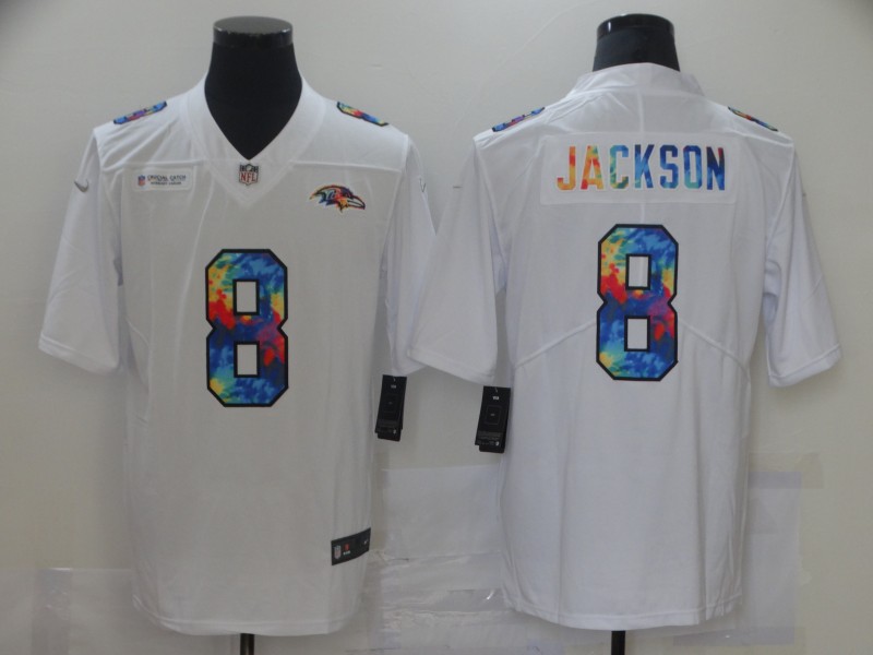 Men Baltimore Ravens 8 Jackson White Nike Rainbow version 2021 NFL Jersey