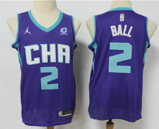 Men's Charlotte Hornets #2 LaMelo Ball Purple 2021 Brand Jordan City Edition Swingman Jersey With The Sponsor Logo