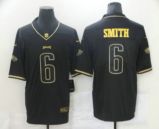 Men's Philadelphia Eagles #6 DeVonta Smith Black 100th Season Golden Edition Jersey