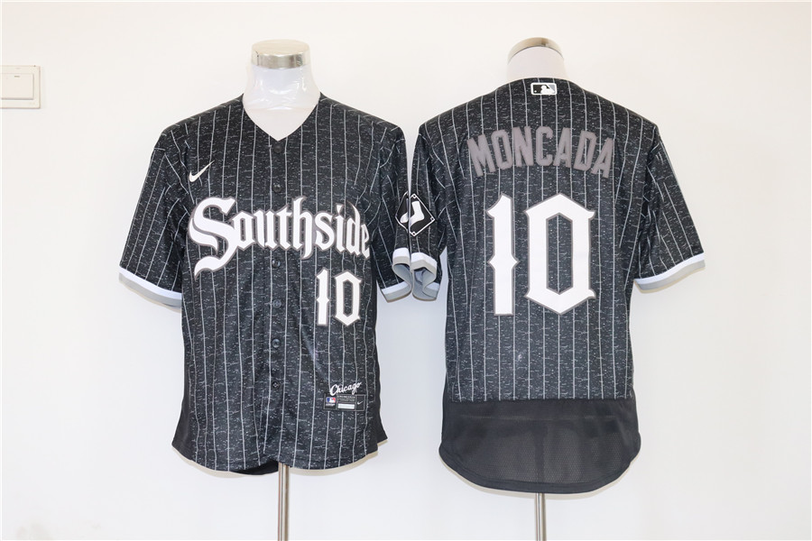 Men's Chicago White Sox #10 Yoan Moncada Black 2021 City Connect Stitched MLB Flex Base Nike Jersey