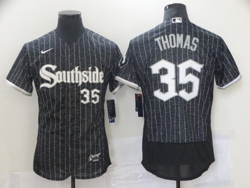 Men's Chicago White Sox #35 Frank Thomas Black 2021 City Connect Stitched MLB Flex Base Nike Jersey