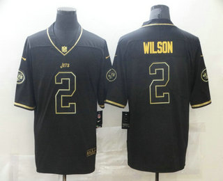 Men's New York Jets #2 Zach Wilson Black 100th Season Golden Edition Jersey