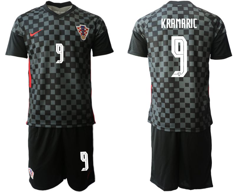 Men 2020-2021 European Cup Croatia away black 9 Nike Soccer Jersey