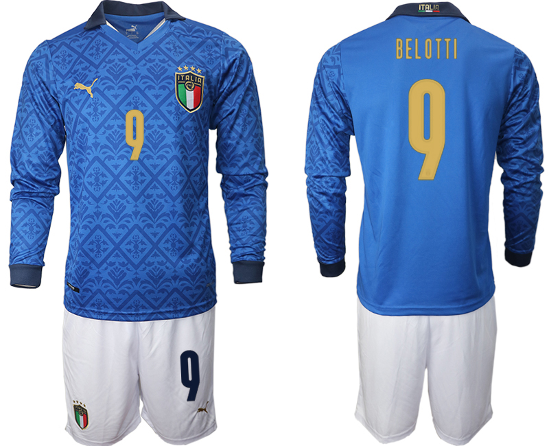 Men 2021 European Cup Italy home Long sleeve 9 soccer jerseys