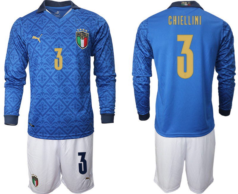 Men 2021 European Cup Italy home Long sleeve 3 soccer jerseys