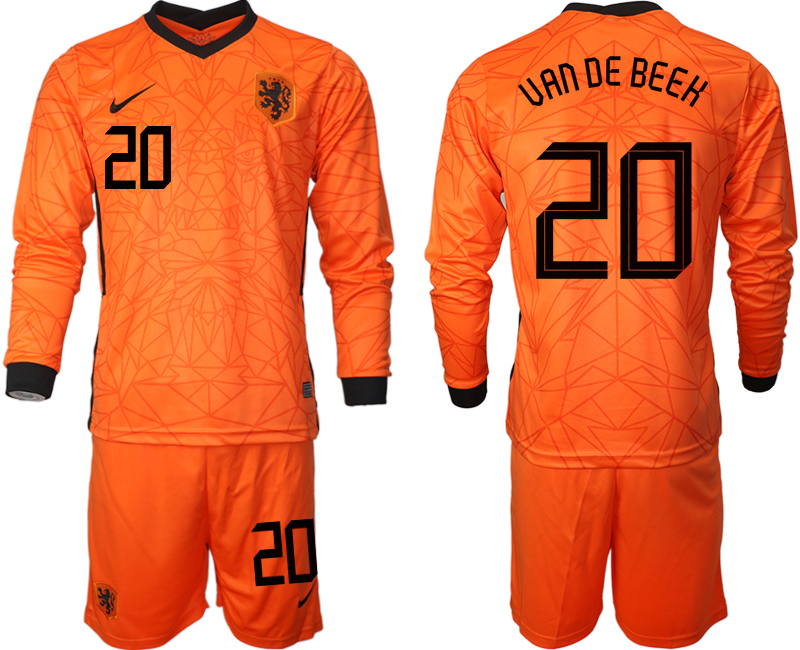 Men 2021 European Cup Netherlands home long sleeve 20 soccer jerseys