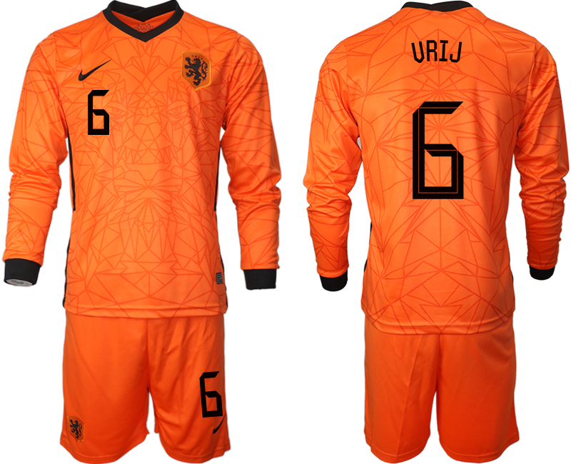 Men 2021 European Cup Netherlands home long sleeve 6 soccer jerseys