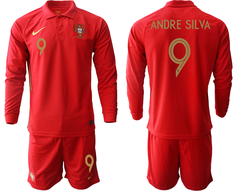 Men 2021 European Cup Portugal home red Long sleeve 9 Soccer Jersey